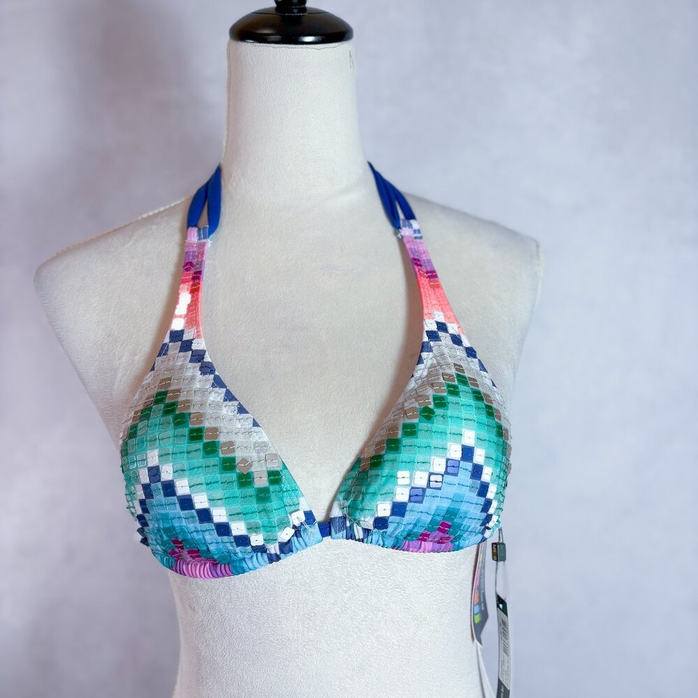 Despi Triangle Swim Top Halter Sequins Shiny Colorful Size M